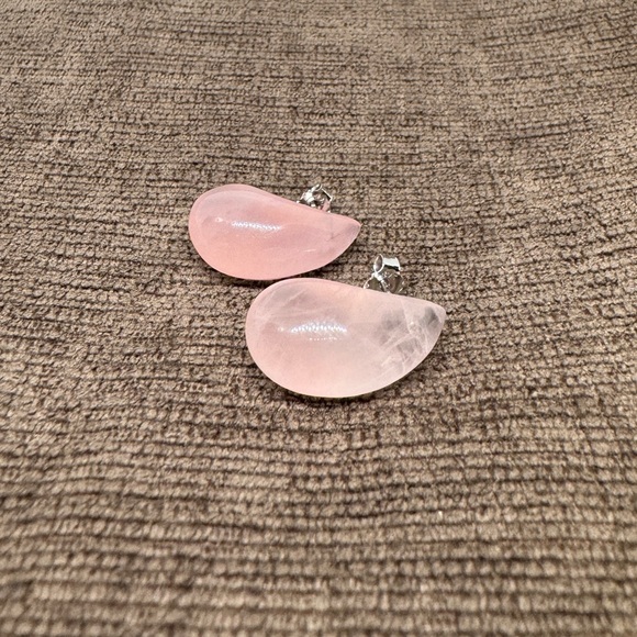 Sterling silver rose Quartz tear drop stud earrings - Picture 4 of 11